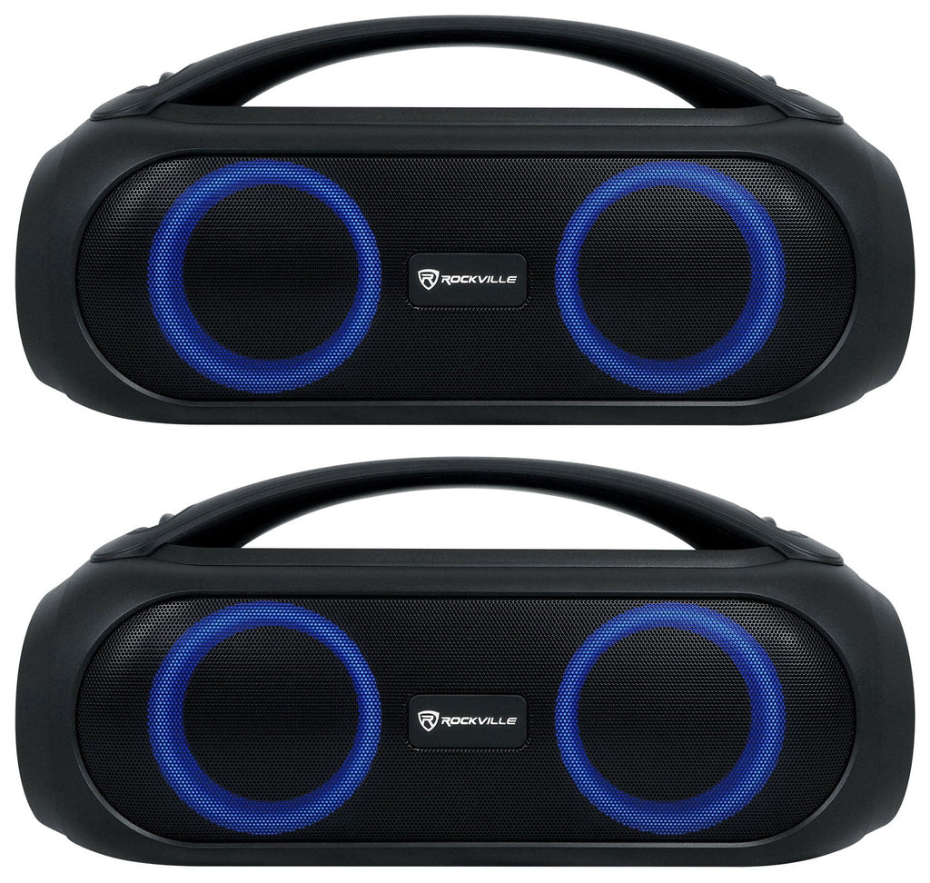 (2) Rockville GO PARTY MAX BASS Portable LED Bluetooth Speakers w/Wireless Link