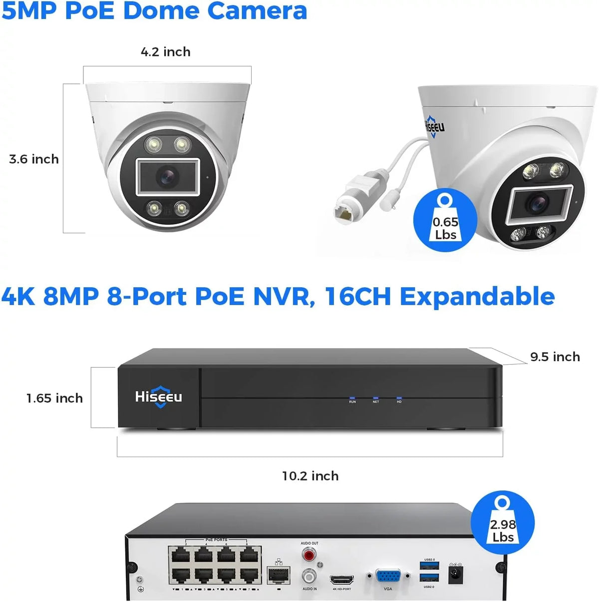 Hiseeu [2 Way Audio] 5MP IP PoE Security Camera, Security Camera Outdoor&Indoor, IP67 Waterproof, Night Vision, Human/Vehicle Detect matching PoE Security Camera System for 24/7 Record