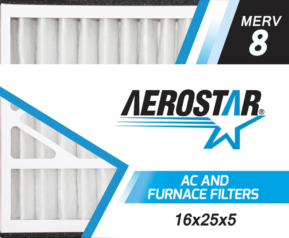 Aerostar 16x25x5 MERV  8, Air Bear Replacement Pleated Air Filter, 16x25x5, Box of 2