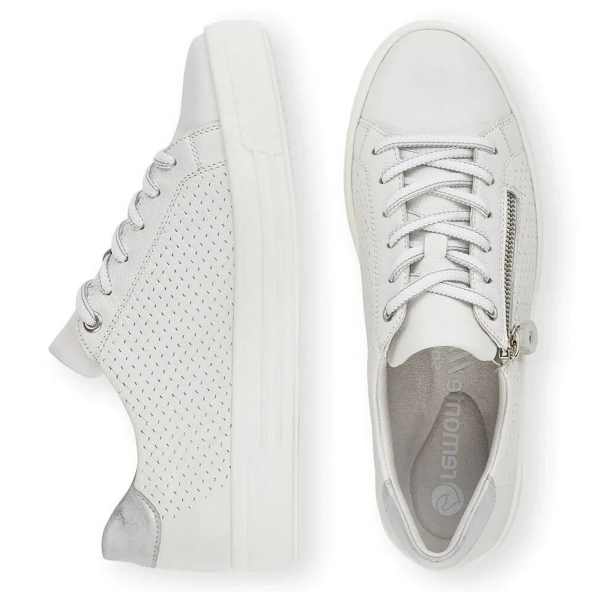 Rieker Women's D0916-80 Side-Zipped Lace-Up Sneakers, White, Size EU 42