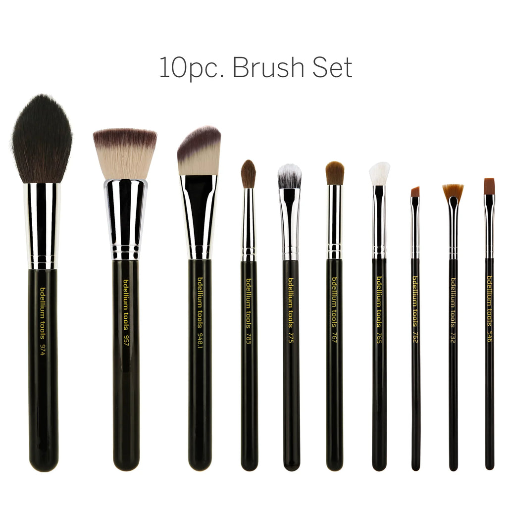 Brush Set with Roll-Up Pouch. Bdellium Tools Professional Makeup Maestro Series The Key Essential 10pc