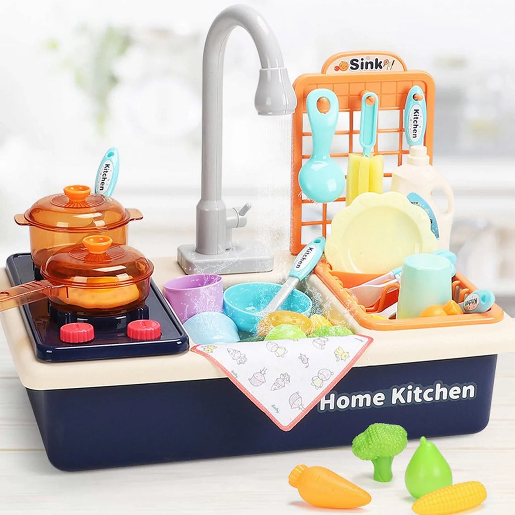 Kitchen Sink Toys Children Electric Dishwasher Playing Toy With Running liquid Automatic aqua Cycle System Play House Pretend Role Play Toys for Boys Girls Alphabet Board Game Board for Toddlers