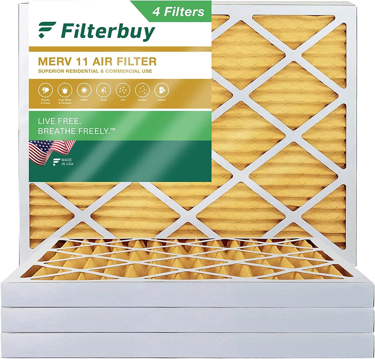 Filterbuy 12x16x2 MERV 11 Pleated HVAC AC Furnace Air Filters (4-Pack)