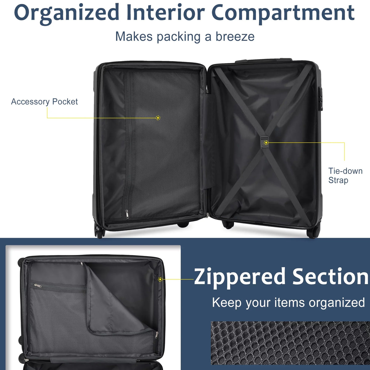 Hardside Expandable Luggage Double 360°Spinner Upright Hardshell Suitcase with TSA Lock Lightweight, Hardshell Luggage Spinner Suitcase, 20"