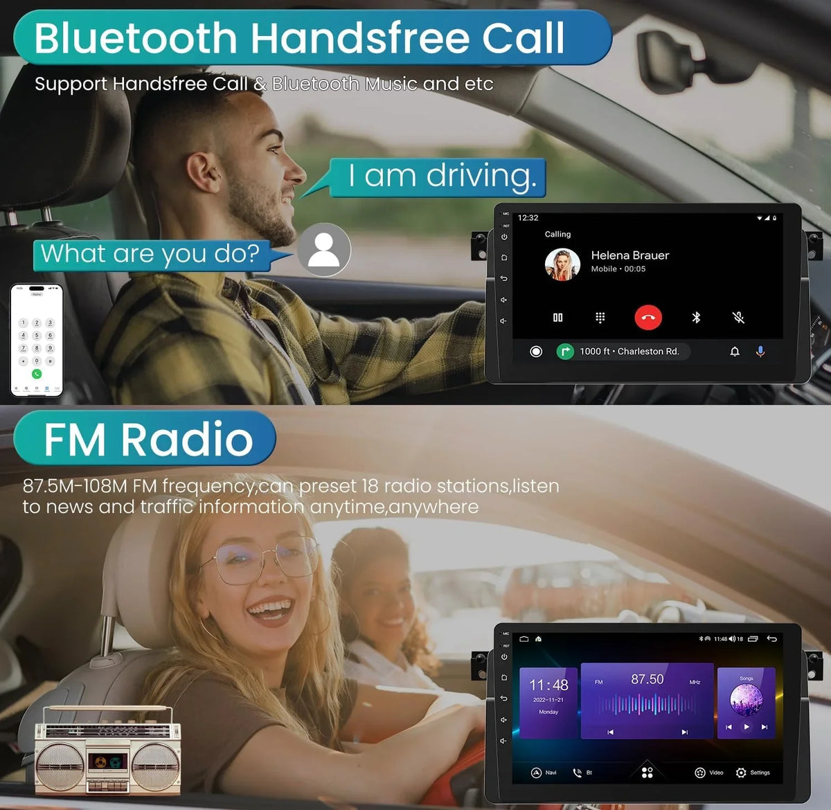 THONZER 8 Core  Radio Upgrade Android 11 Car Stereo for  3 Series 1999-2005, 9 Inch 1280*800 HD Touchscreen Support CarPlay & Android Auto 5G WiFi Bluetooth5.0 GPS FM SWC AHD Backup Camera(4G+32GB)