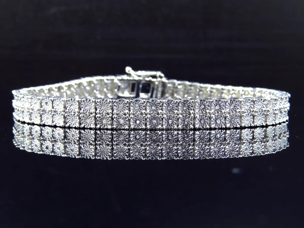 2 Row Diamond 8 Inch Bracelet Plated in White Gold