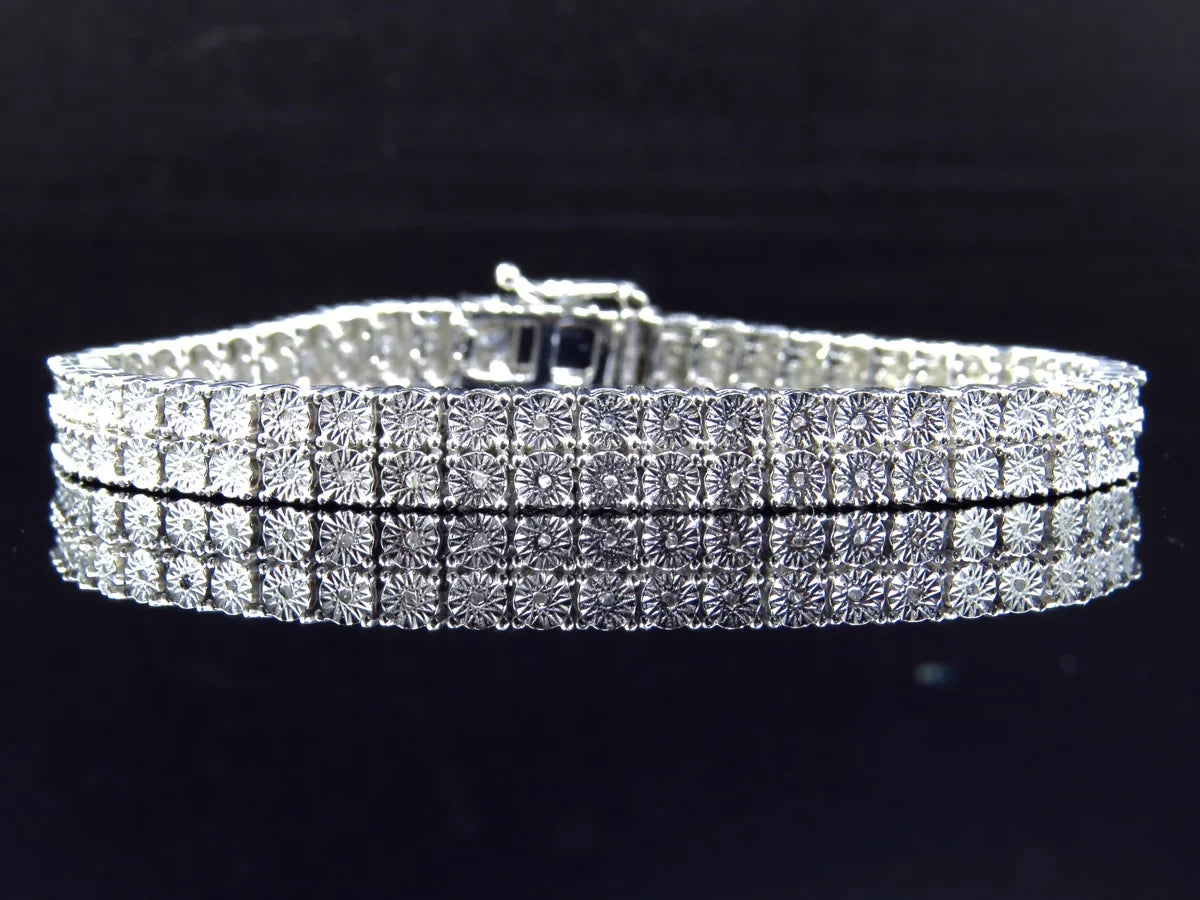 2 Row Diamond 8 Inch Bracelet Plated in White Gold