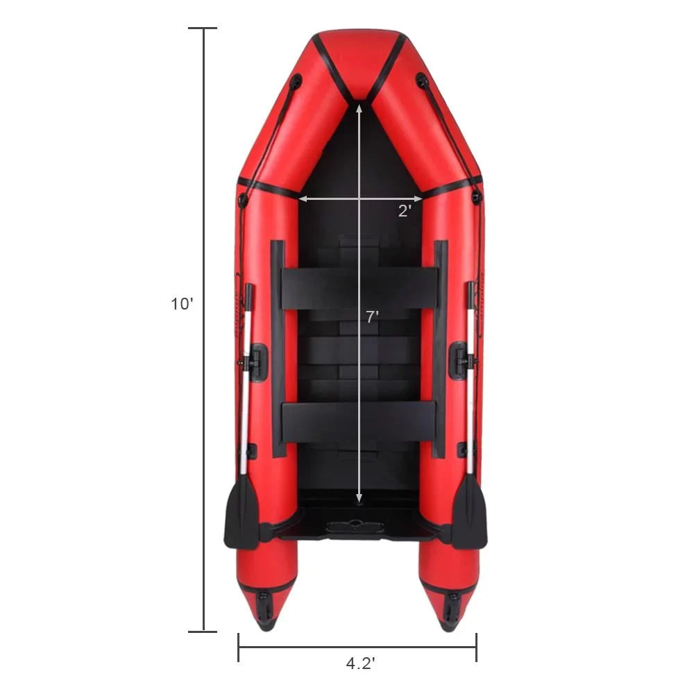 Campingsurvivals 10ft Thickened Inflatable ship, Rafting Boats with Oars and Air Pump, Red/Black
