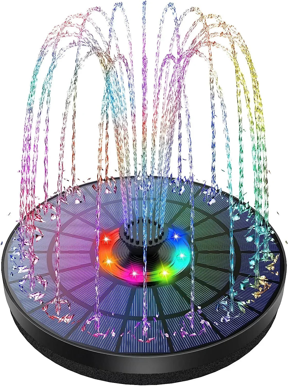 AISITIN 5.5W LED Solar Fountain Pump with Color LED Light, New Upgrade 7 Nozzles Solar Bird Bath Fountains in 2022, Suitable for Outdoor, Garden, Pond, Fish Tank, Bird Bath, Swimming Pool