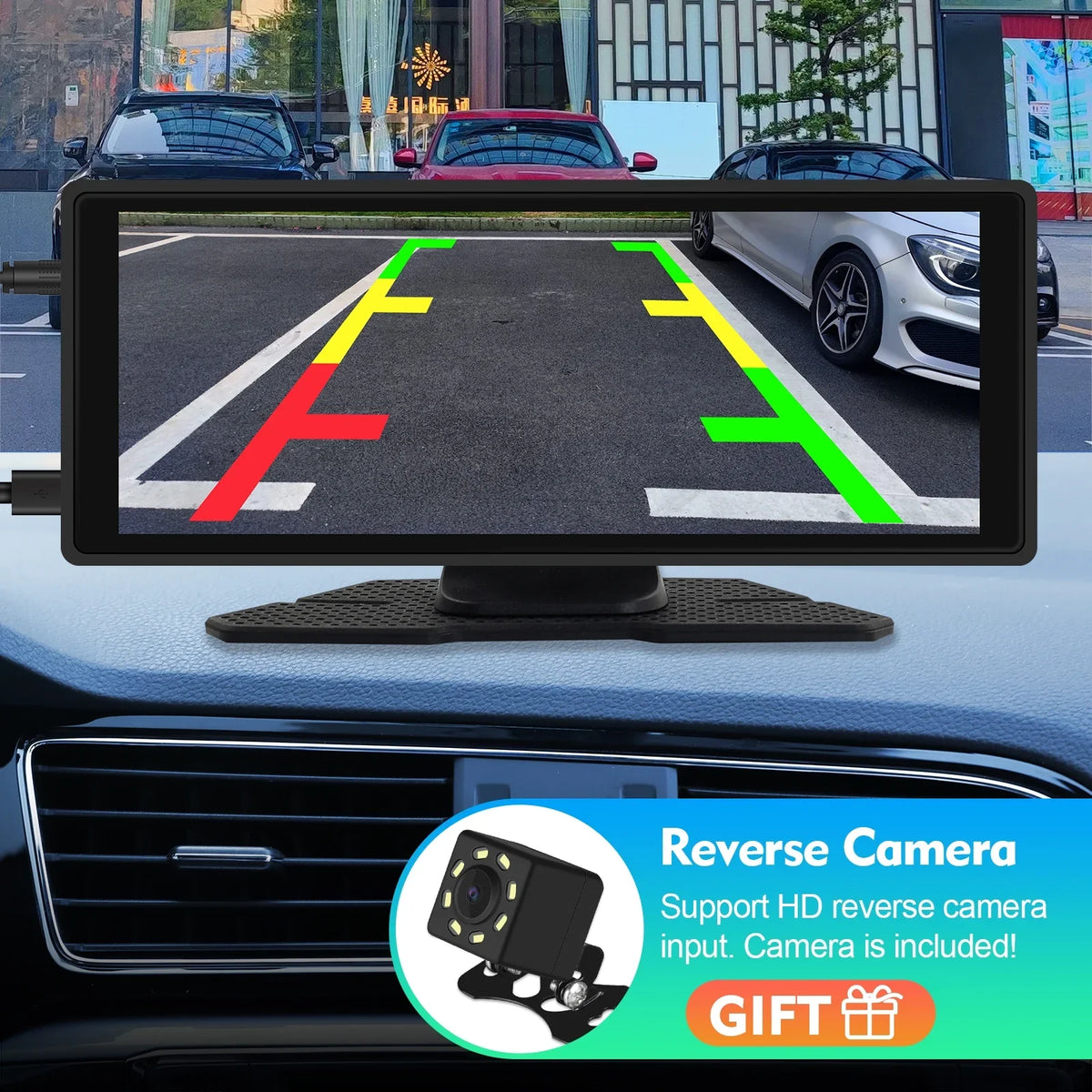 Portable Wireless Carplay & Android Auto Car Stereo, 10.26 Inch Full HD Car Touch Screen Portable Car Radio Receiver Backup Camera
