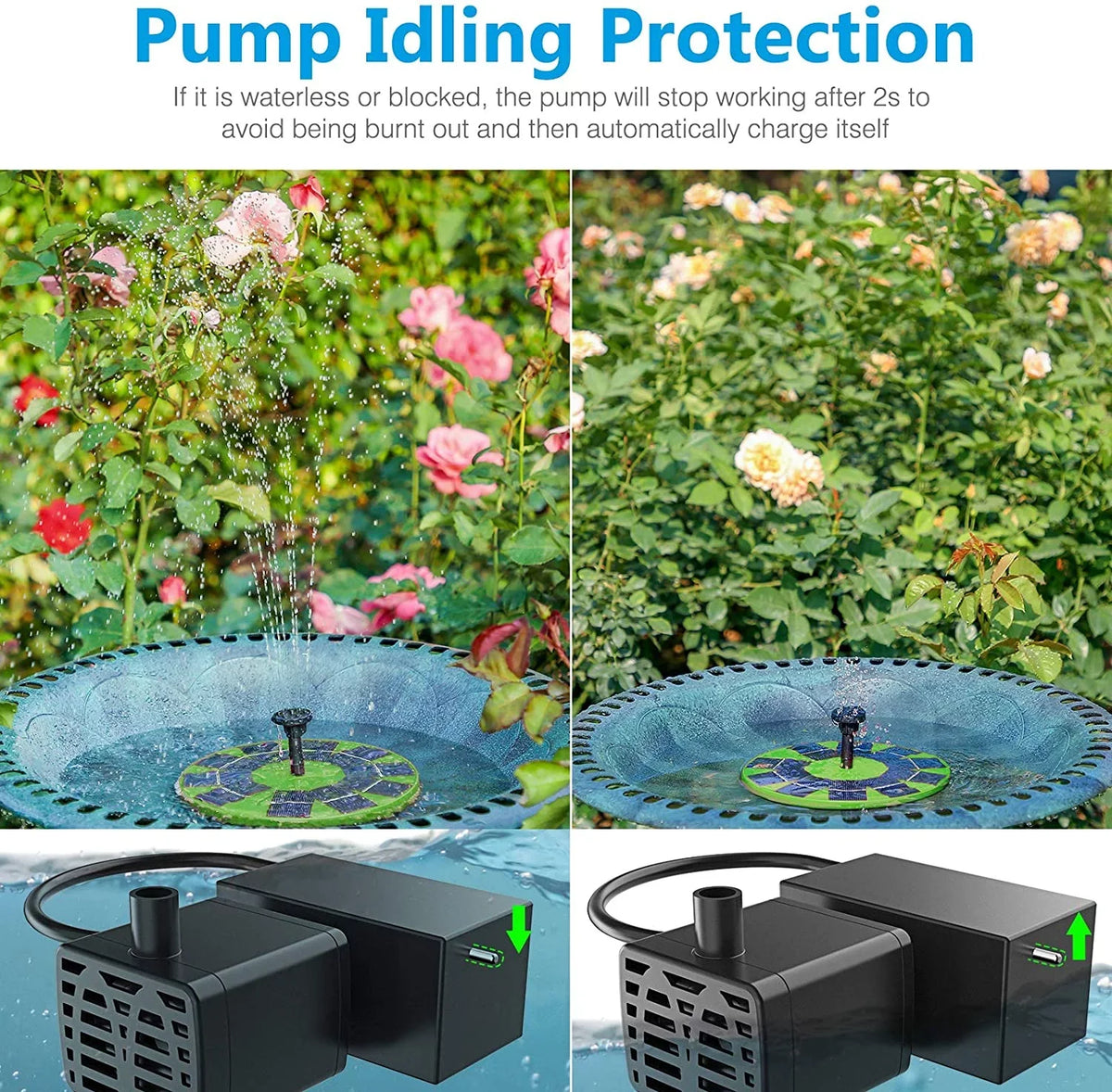 AISITIN 3W Solar Fountain Pump Solar aqua Pump, Floating Fountain Built-in 1200mAh Battery, with 6 Nozzles, for Bird Bath, Fish Tank, Pond or Garden Decoration Solar Aerator Pump (Green)