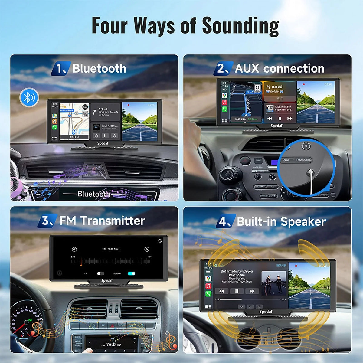 Spedal CL860 Portable CarPlay Screen with 4K Dash Cam Front and Rear- 9.3" Wireless  CarPlay ＆Android Auto Car Stereo  Bluetooth  GPS Navigation Head Unit Car Stereo Receivers 1080p Rear Camera