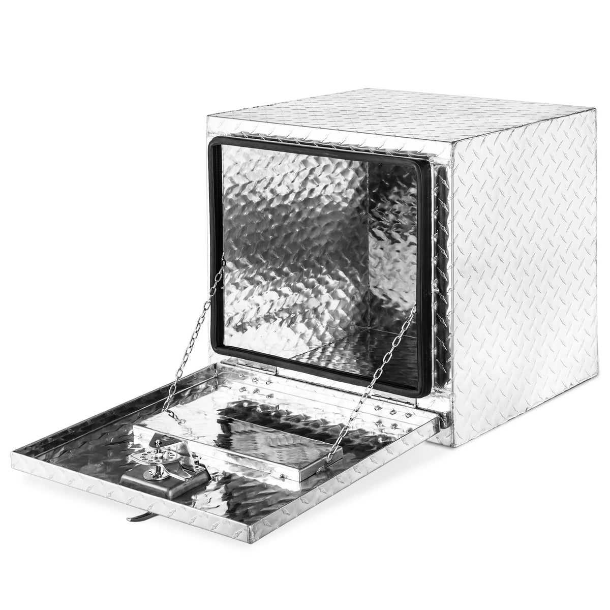ARKSEN 18" Aluminum Truck Underbody Diamond Plate ToolBox w/ T-Handle Latch Durable Pickup Trailer Storage Organizer Tool Box Key Lock, Silver