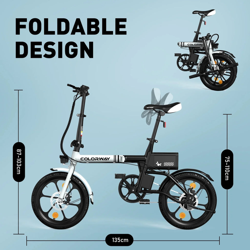 Range 16-37MILE for Adults. COLORWAY BK35M Folding Electric Bicycles, 16 inch E Bike 350W City E-Bike Max