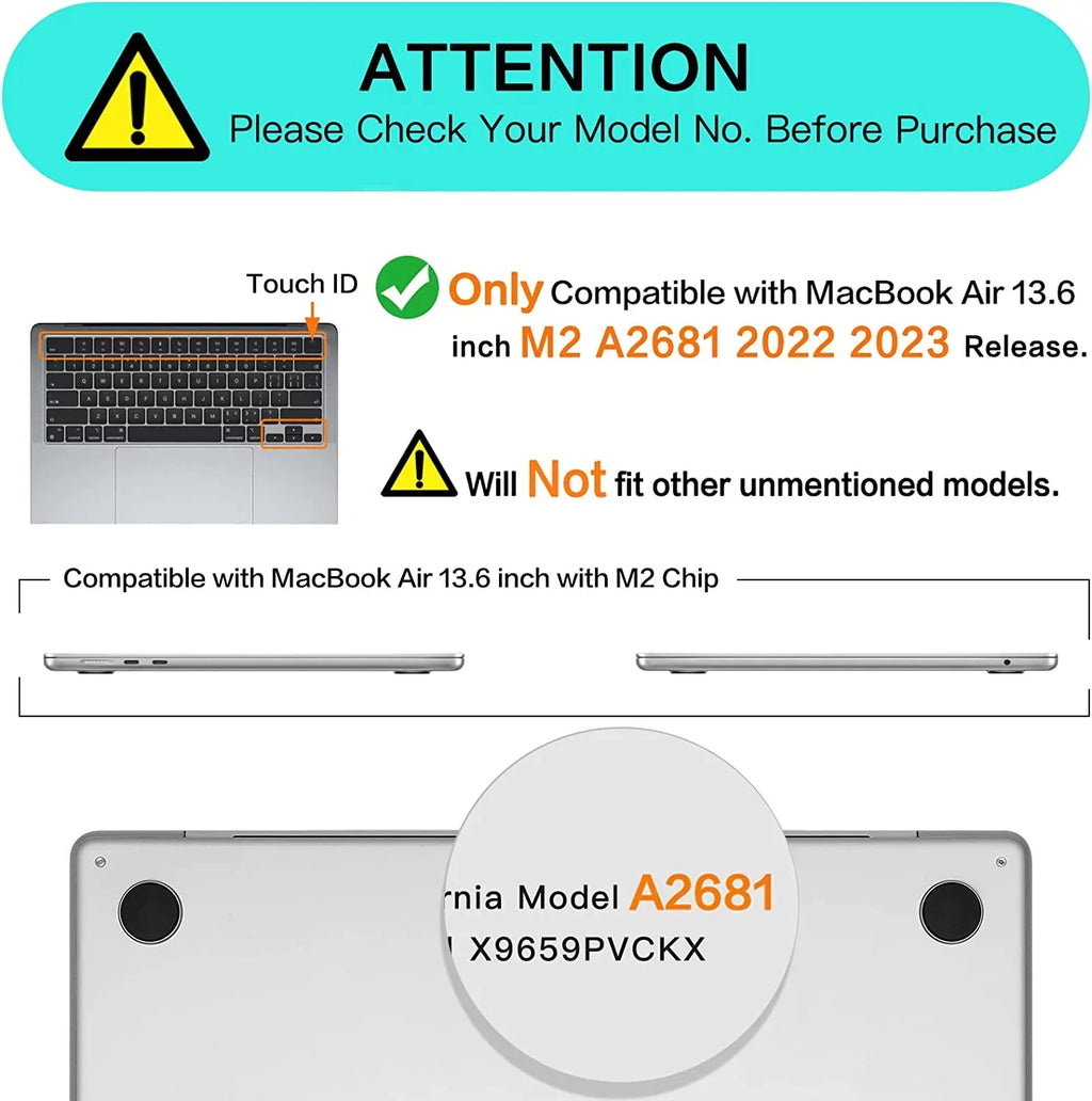 suitable with MacBook Air 13.6 inch Case 2022 2023 Release A2681 M2 Chip Touch ID, Hard Shell