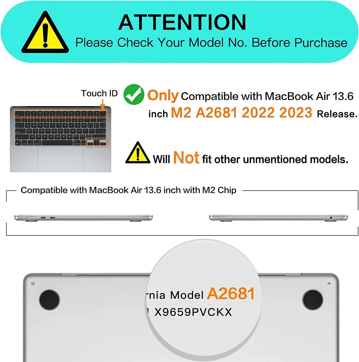 suitable with MacBook Air 13.6 inch Case 2022 2023 Release A2681 M2 Chip Touch ID, Hard Shell