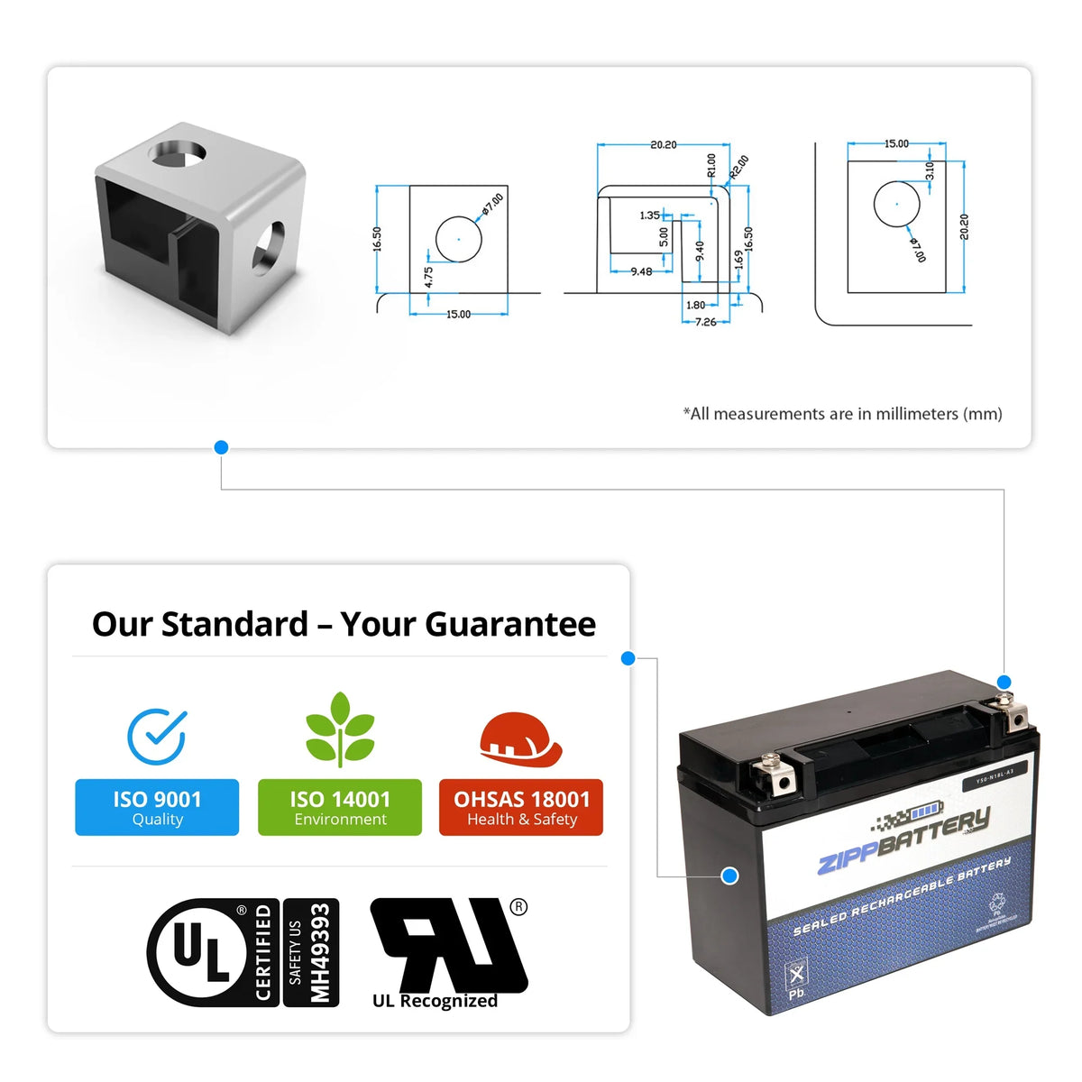 Zipp Battery Y50-N18L-A3 (50-N18L-A3 12 Volt,20 Ah, 260 CCA) Motorcycle Battery for  800cc R80gs R80st 1981