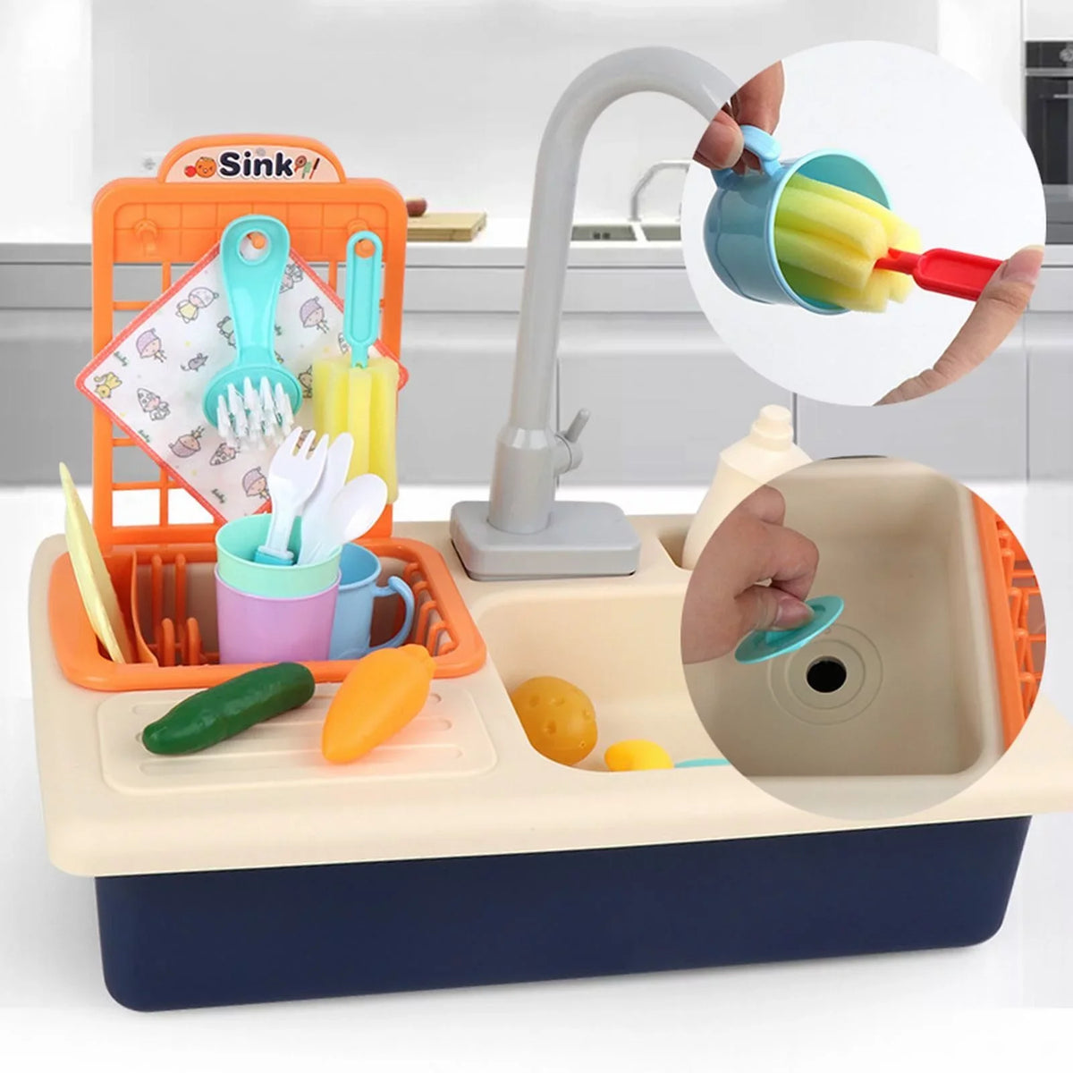 Kitchen Sink Toys Children Electric Dishwasher Playing Toy With Running liquid Automatic aqua Cycle System Play House Pretend Role Play Toys for Boys Girls Alphabet Board Game Board for Toddlers