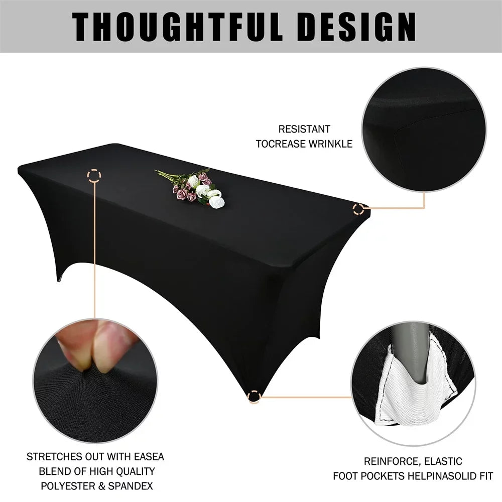 Pesonlook 3 Pcs 6 Ft Stretch Spandex Tablecloth, Rectangular Stretchable Elastic Patio Table shield, Anti-Wrinkle Tight Fit Washable Table protector, Cocktail Tablecloth for Wedding, Party(Black)