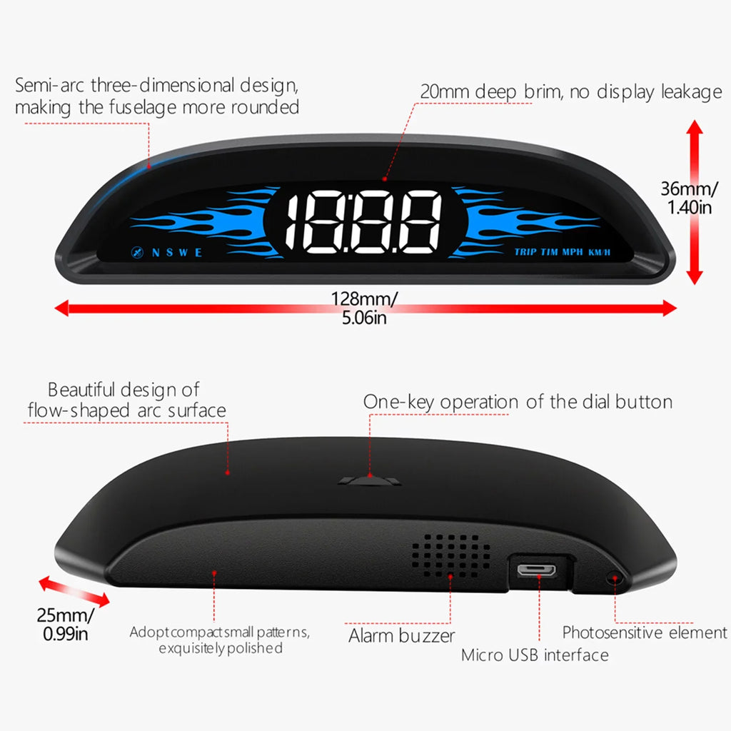 Walmeck Car Head-up Display Digital GPS Navigation Speedometer GPS Dual System Display Screen with Speed/Time/Direction/Mileage Vehicle Overspeed Alarm Fatigue Driving Alarm