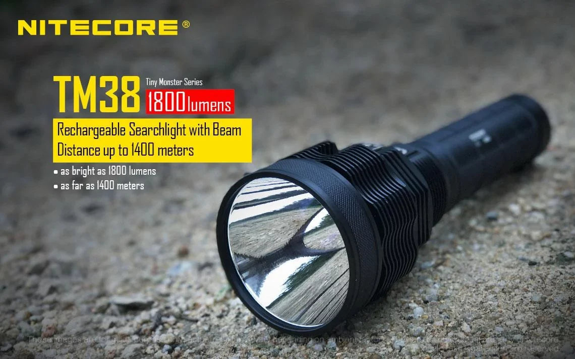 Outdoor Value Pack: Nitecore TM38 Searchlight  and  E4K Flashlight -Both can be Recharged on the go or at home