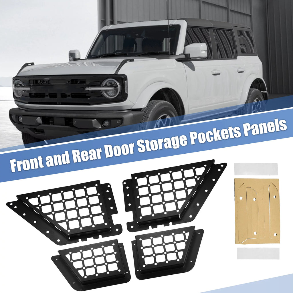 Unique Bargains 1Set Rear Door Net Pocket Storage Box Organizer Tray for  Bronco 2021 Metal Black