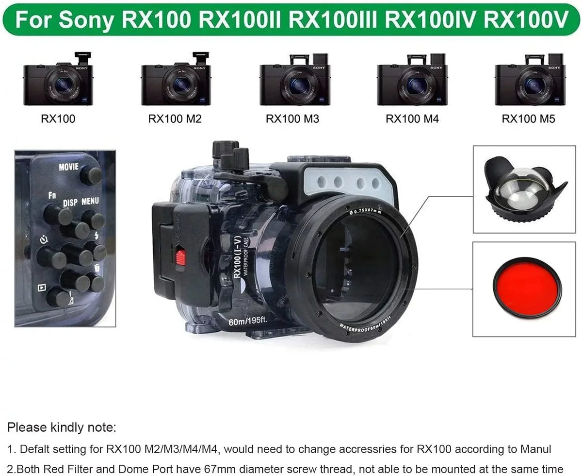 Seafrogs 60M Underwater Camera Housing w/ Dome Port & Two Hands Aluminium Tray Kit, Waterproof case for  RX100 I II III IV V RX100 M2 M3 M4 M5