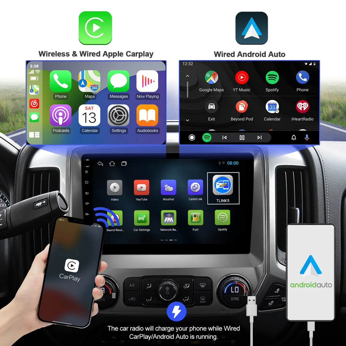 2+32G Android 10 Double Din Car Stereo for Chevrolet Silverado/GMC Sierra 2014-2018 with 10.1 Inch Touchscreen Radio Built-in Wireless Carplay/Android Auto/GPS/Bluetooth/FM/Backup Camera