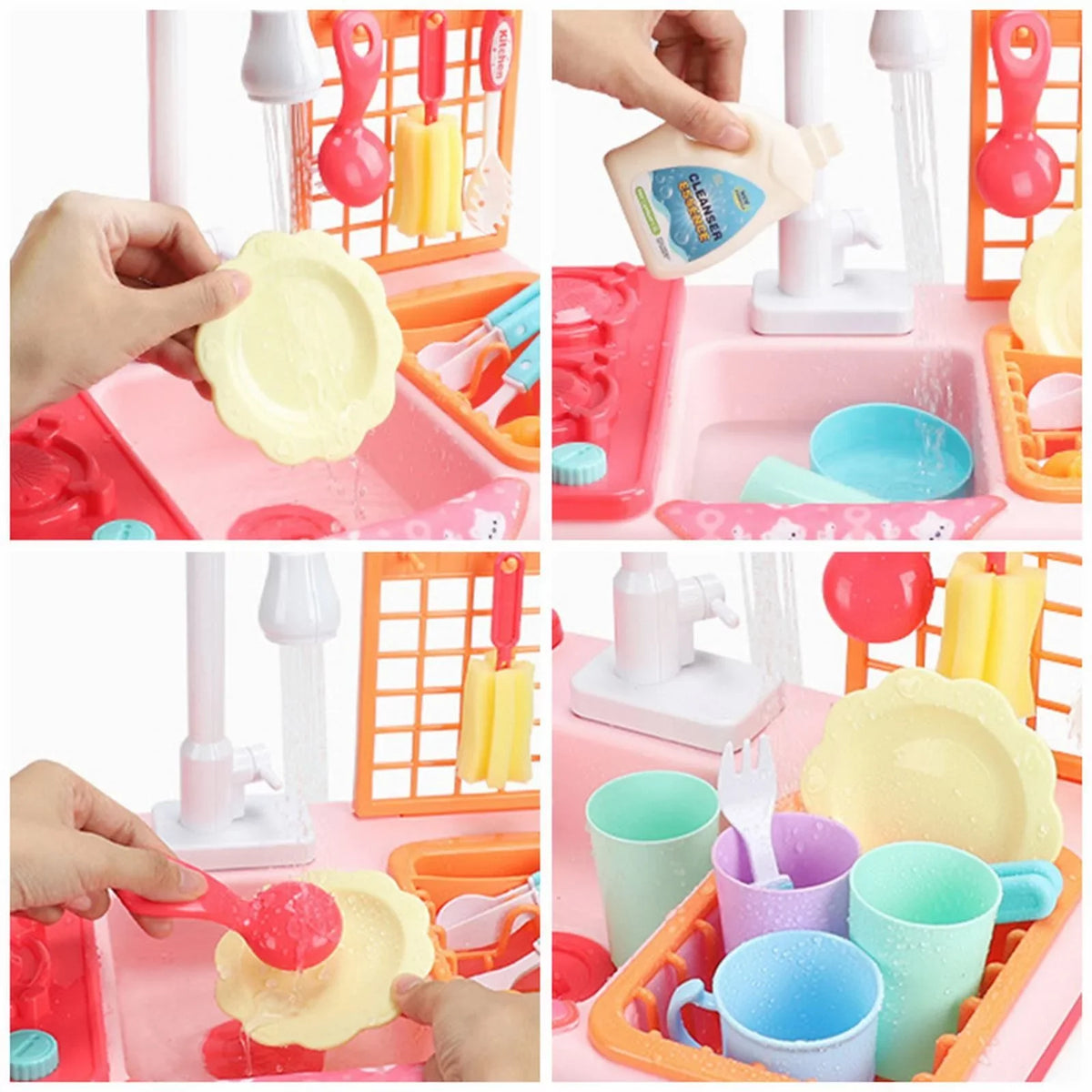 Kitchen Sink Toys Children Electric Dishwasher Playing Toy With Running liquid Automatic aqua Cycle System Play House Pretend Role Play Toys for Boys Girls Alphabet Board Game Board for Toddlers