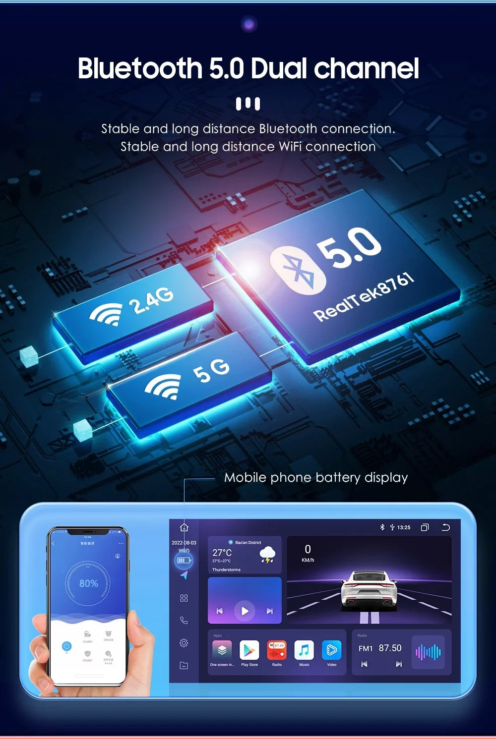 9" Android Car Stereo DSP AM/FM Radio GPS Navigation 4+32G Universal Double Din 1280X720 QLED Screen Wireless  Carplay Android Auto in-Dash Head Unit Multimedia Player,elements,Play Store,YouTube