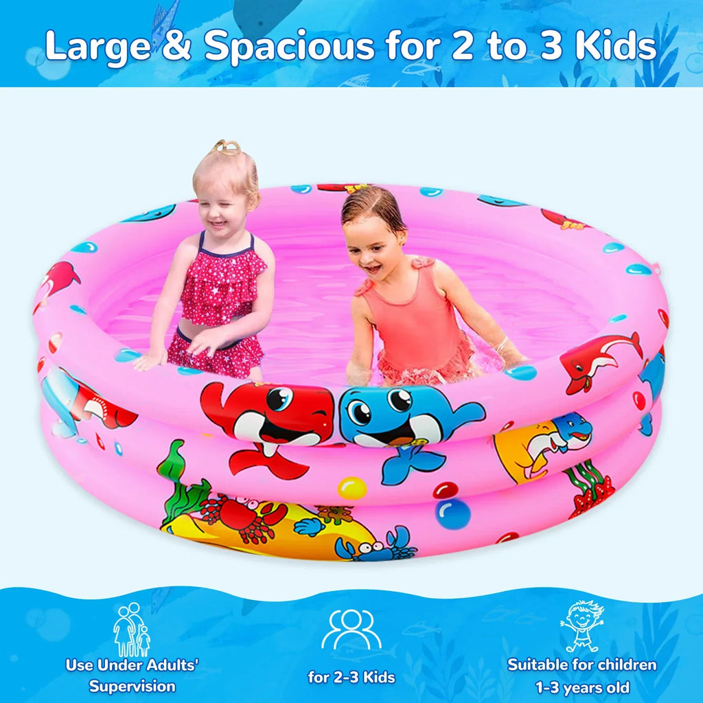 Round Inflatable Baby Swimming Pools, 47"x12" 3 Ring Portable inflatable Swimming Pool for Kids, Kiddie Paddling Pool Indoor&Outdoor Toddler aqua Game Play Center for Kids/Girls/Boys,Pink