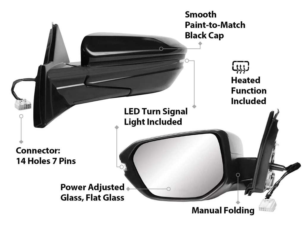 APA Replacement for Rear View Mirror Power Heated with Signal Light Smooth Cap 2017 - 2021 CIVIC Hatchback Type R Driver Left Side HO1321343 76258TGGA42