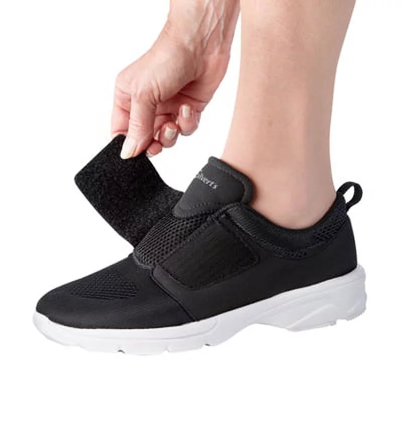 Women’s Lightweight Easy Walker Wide Shoes for Seniors, 6, Black