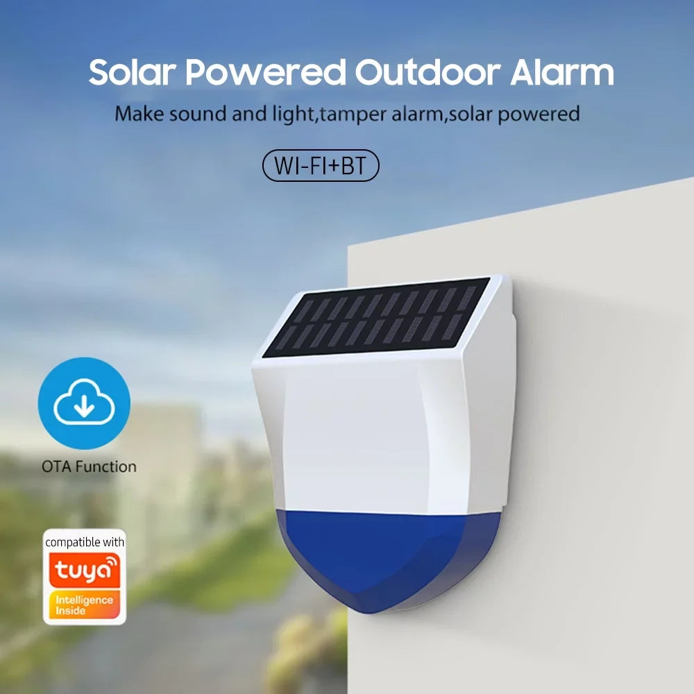Solar Powered Wifi Alarm BT 5.0 Smart Alarm IPX5 Waterproof Real-time Sound Light Alarm APP Control Intelligent Linkage Home Device