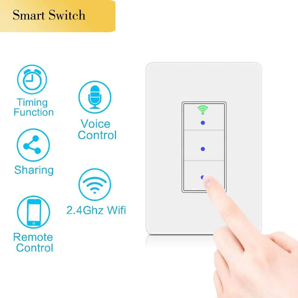 SANA Smart Light Switch,WiFi Wall Light Switch, Easy Installation and APP Control, suitable with Alexa and Google Home, No Hub Required (3 Switches in 1 Gang)