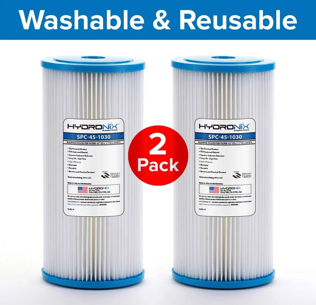 Hydronix SPC-45-1030 FXHSC R30-BB & RS6 suitable Sediment Pleated aqua Filter, Reusable 4.5 x 10 - 30 micron (2 Pack)