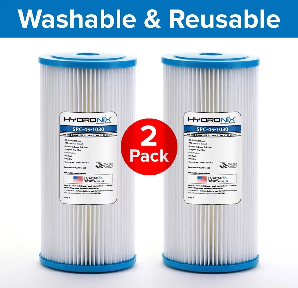 Hydronix SPC-45-1030 FXHSC R30-BB & RS6 suitable Sediment Pleated aqua Filter, Reusable 4.5 x 10 - 30 micron (2 Pack)