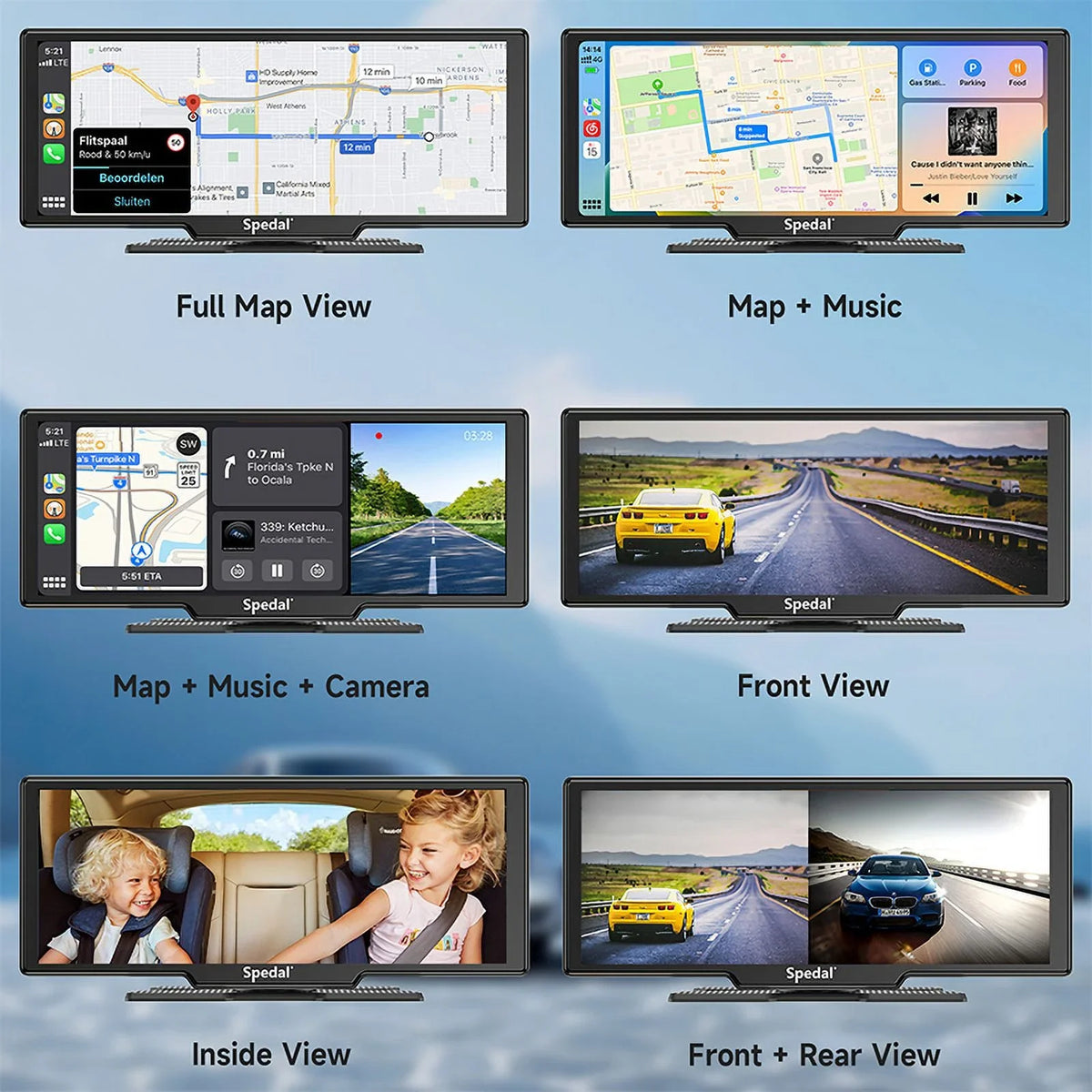 Spedal CL860 Portable CarPlay Screen with 4K Dash Cam Front and Rear- 9.3" Wireless  CarPlay ＆Android Auto Car Stereo  Bluetooth  GPS Navigation Head Unit Car Stereo Receivers 1080p Rear Camera