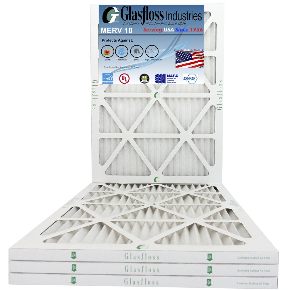 Glasfloss 14x25x1 - MERV 10 -Qty:4 - Furnace Air Filter - Made in USA (Actual Size: 13.5 x 24.5x7/8 inch)