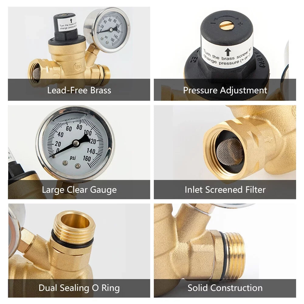Andoer Valve,Reducer With 0-160psi With 0-160psi And Valve -free Brass 0-160psi And Inlet And Inlet Screened Inlet Screened Filter Brass Adjustable aqua Huiop Valve -free Brass aqua Pressure