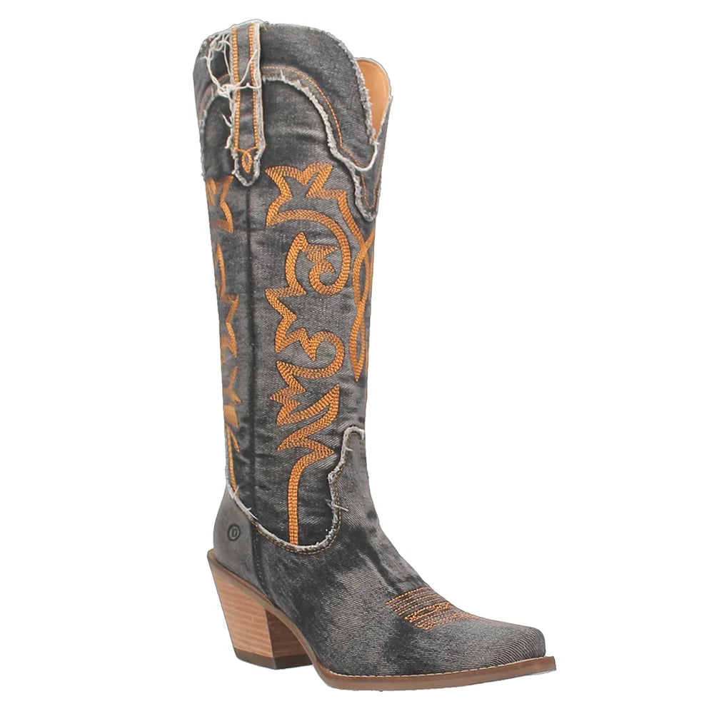 Dingo  Womens Texas Tornado Snip Toe   Casual Boots   Knee High Mid Heel 2-3"