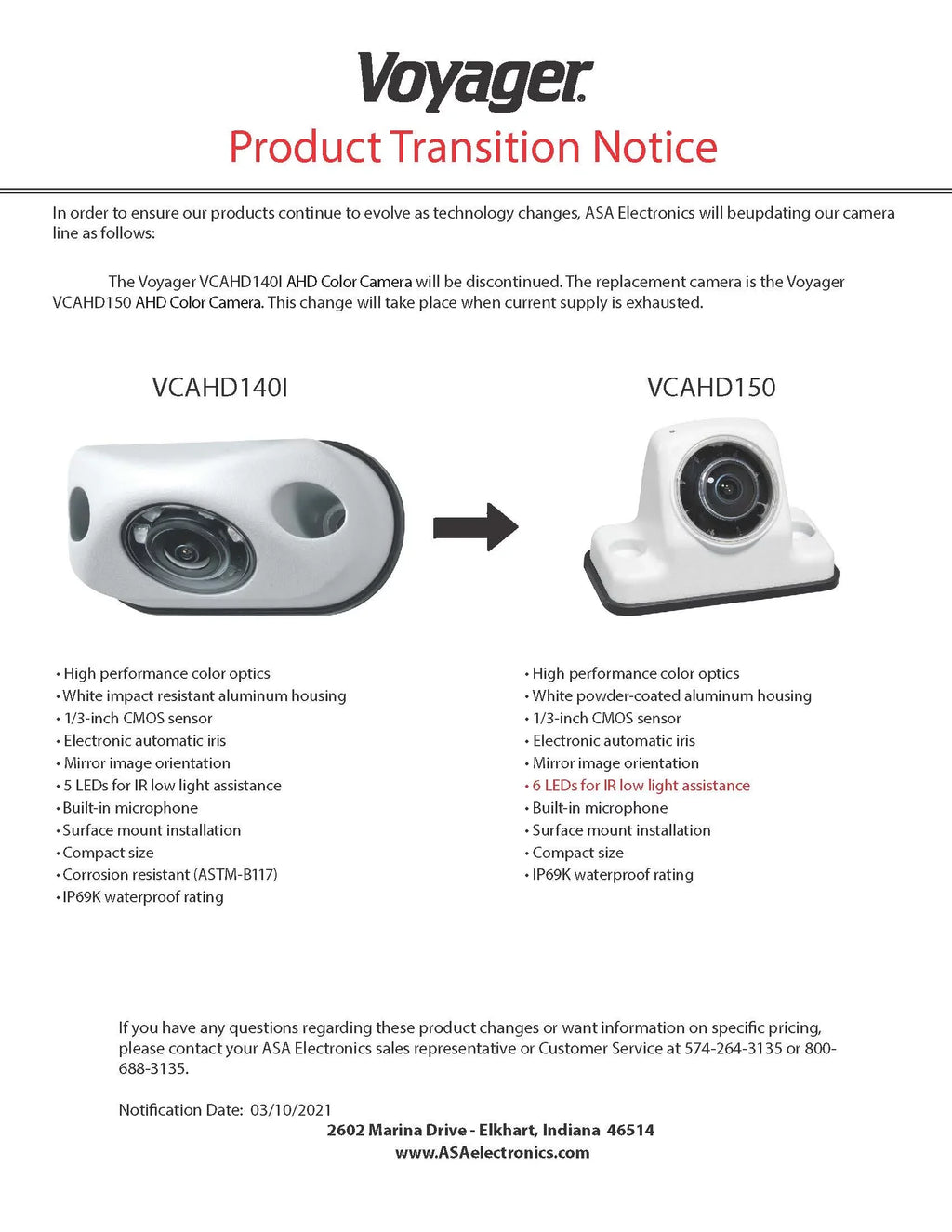 Voyager VCAHD150 Vehicle Surface Mount Heavy Duty AHD Rear Color Camera w/ Night Vision, 160-Degree Viewing Angle, IR LED Low Light Assist, White Impact immune Aluminum Housing, IP69K Waterproof