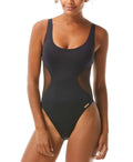 Vince Camuto BLACK Mesh Inset One Piece Swimsuit, US 14