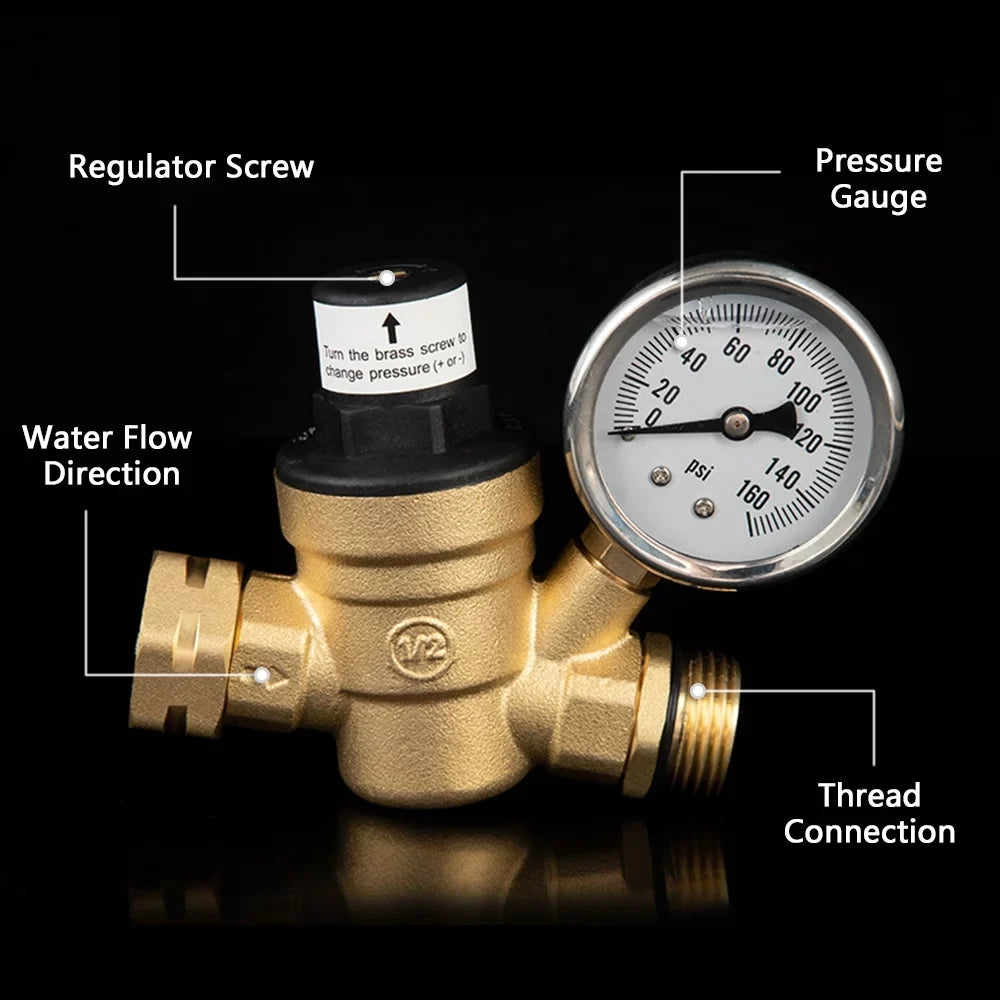 Andoer Valve,Reducer With 0-160psi With 0-160psi And Valve -free Brass 0-160psi And Inlet And Inlet Screened Inlet Screened Filter Brass Adjustable aqua Huiop Valve -free Brass aqua Pressure