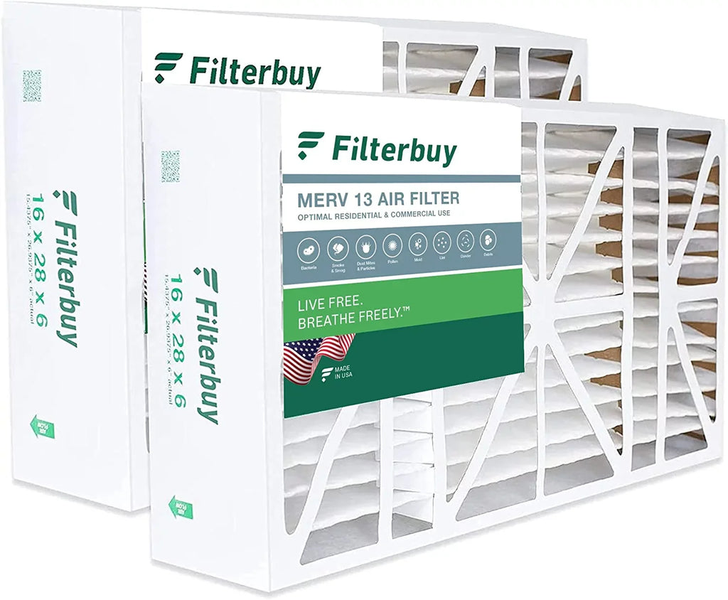 Filterbuy 16x28x6 MERV 13 Pleated HVAC AC Furnace Air Filters for Aprilaire Space-Gard 2400 (2-Pack)