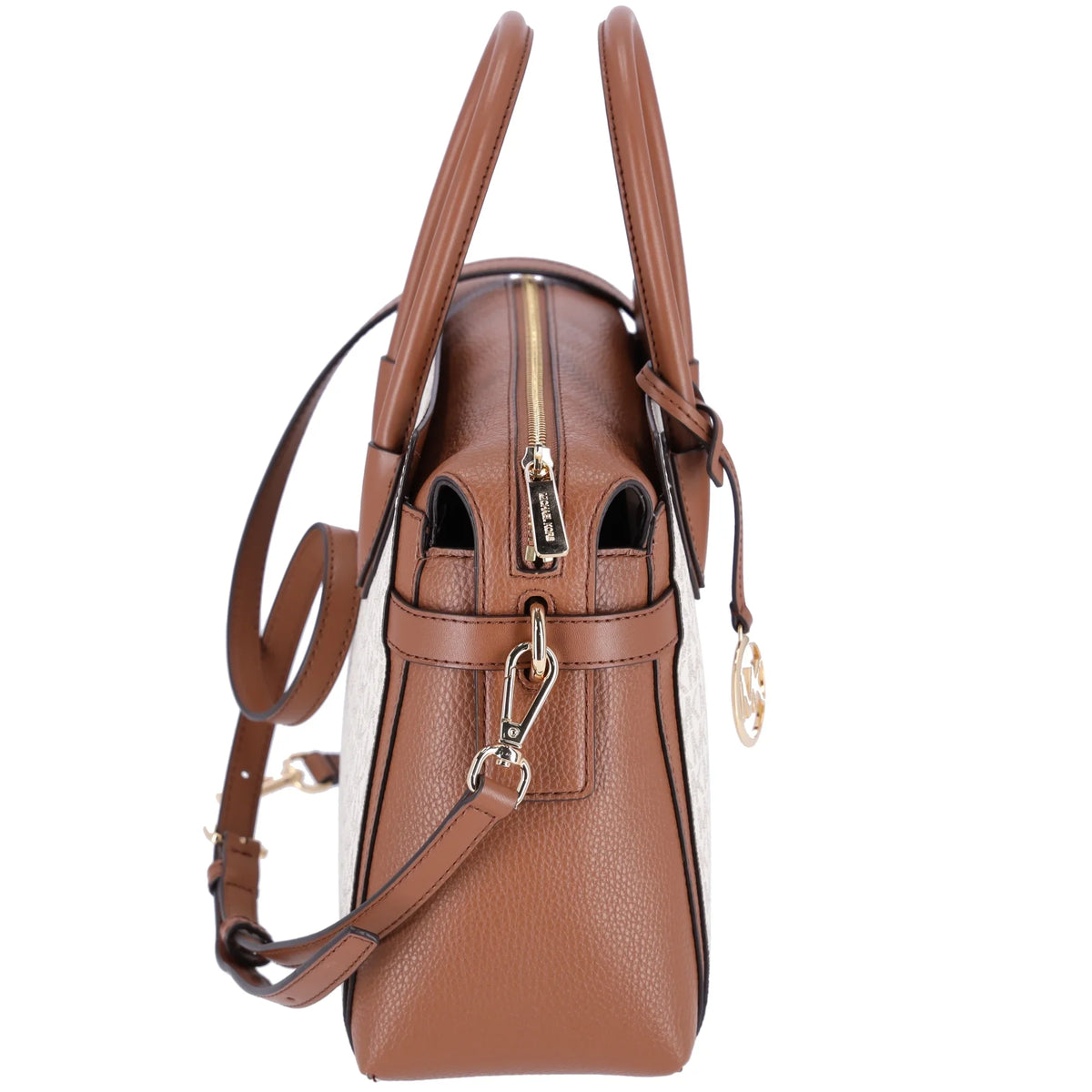 Michael Kors Womens Mercer Medium Logo and Leather Belted Satchel Vanilla 35F2GM9S8B-149