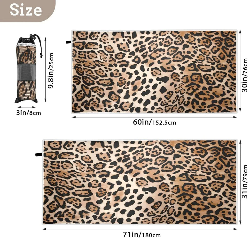 Bestwell Leopard Print Beach Towel Oversized Towel Blanket, Thin Lightweight Microfiber Sand Free Quick Dry Towel, 30”X60” Multipurpose Pool Bath Yoga Swim Shower Towel