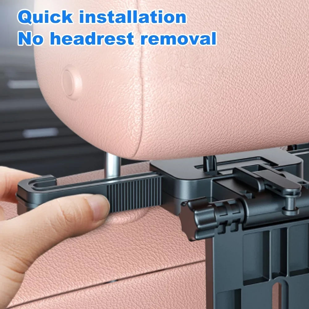 Carevas Adjustable Car Seat Travel Table Multifunctional Foldable Car Back Seat Food Tray, Car Table with Phone Holder for Working, Writing, Eating Black