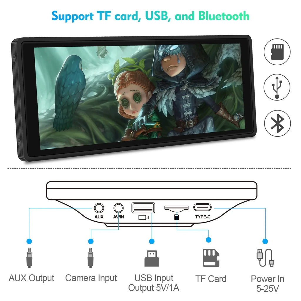 Portable Wireless Carplay & Android Auto Car Stereo, 10.26 Inch Full HD Car Touch Screen Portable Car Radio Receiver Backup Camera