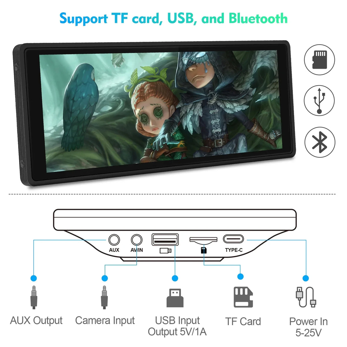 Portable Wireless Carplay & Android Auto Car Stereo, 10.26 Inch Full HD Car Touch Screen Portable Car Radio Receiver Backup Camera